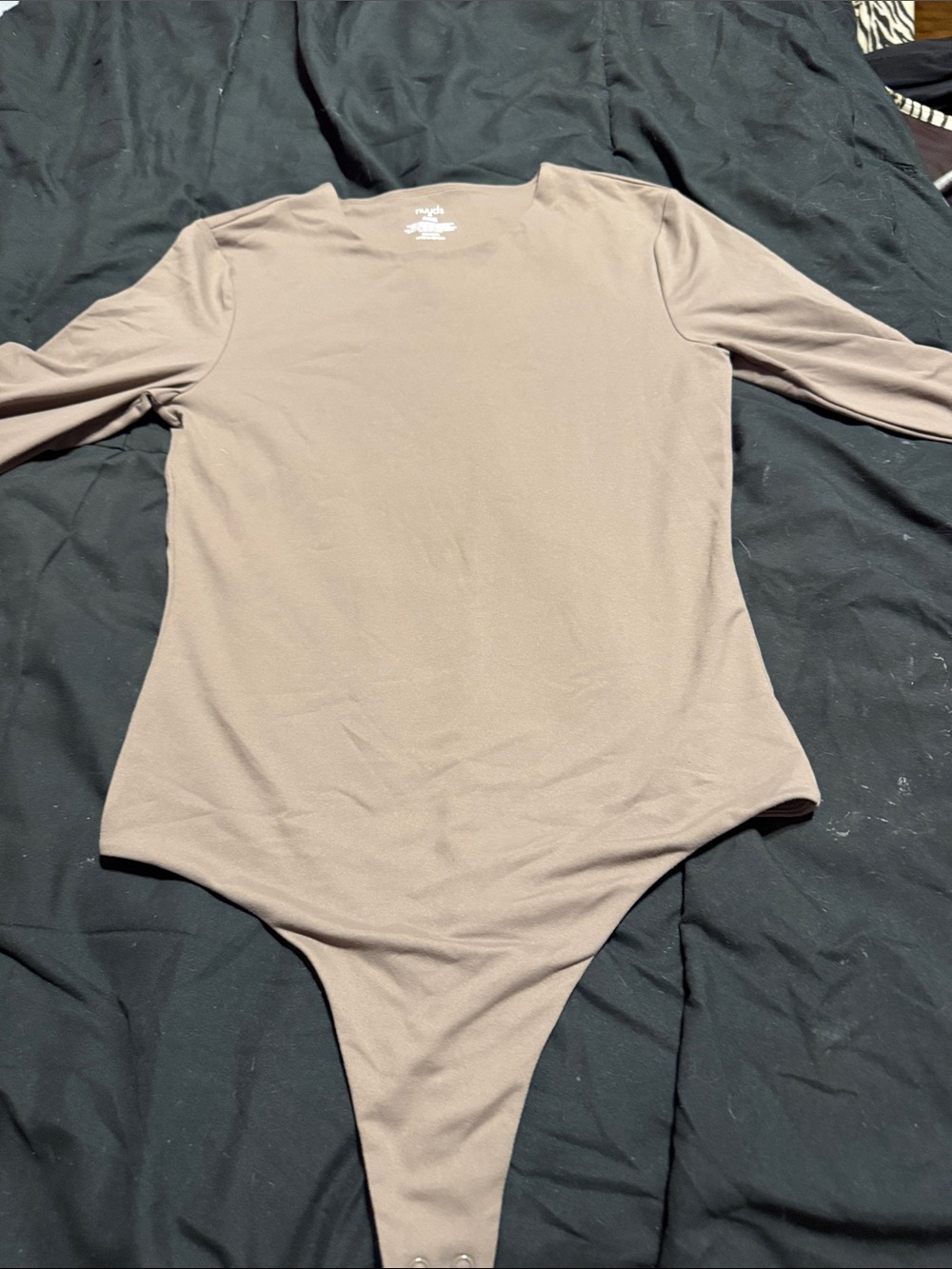 nuuds Long-Sleeve One-Piece Bodysuit in Taupe